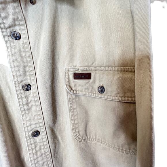Carhartt Original Fit Mens Button Down Tan Work Shirt‎ 2XL Tall - Picture 2 of 6